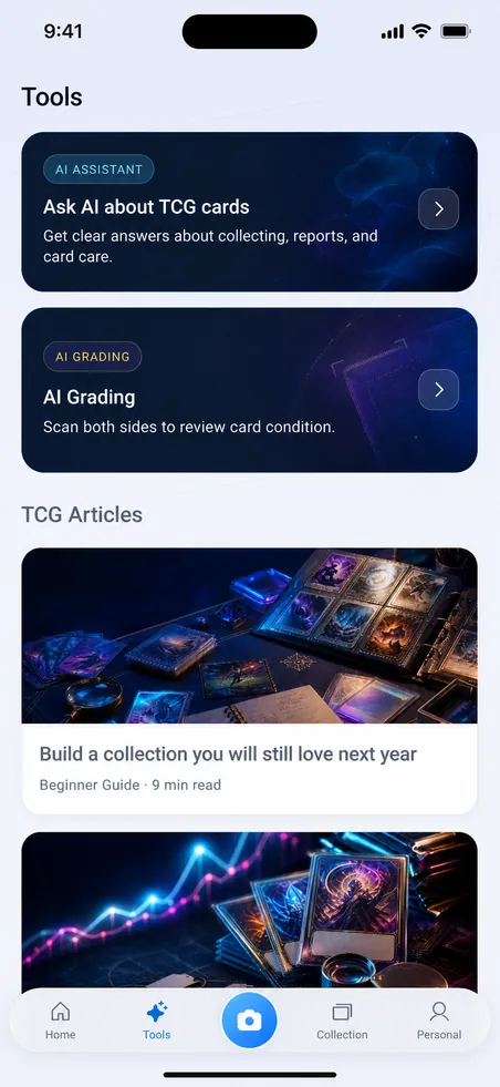 Cardlio tools screen showing AI assistant and AI grading